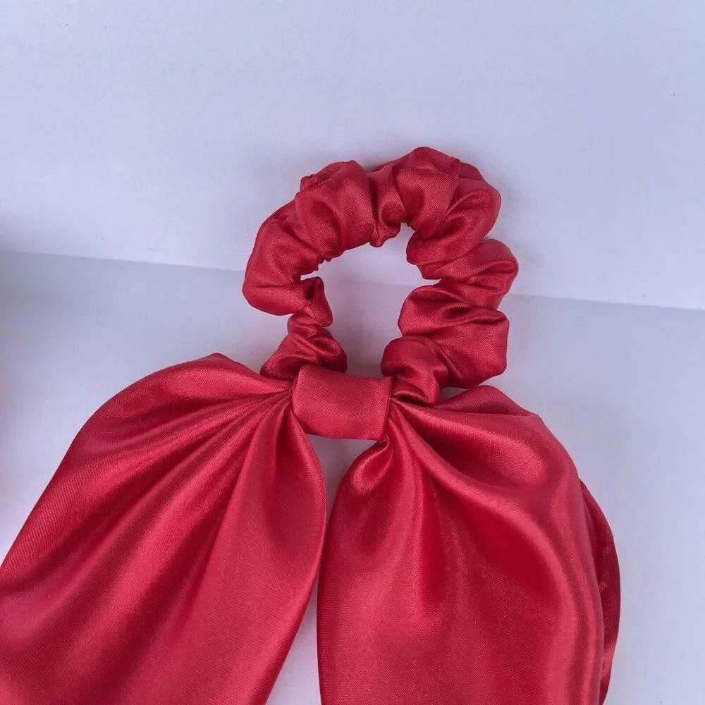 2 New Women Hair Satin Scrunchie Hair Tie Red